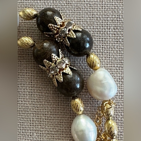 22 inch Bronzite gemstone and Freshwater Pearl bead necklace NWOT - Picture 11 of 15